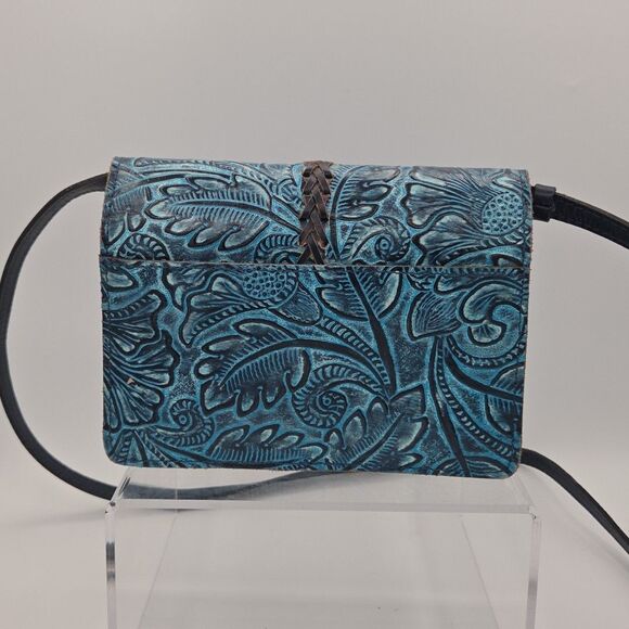 Patricia Nash Apricale Crossbody Safflower Blue Mediterranean Tooled EUC - Picture 3 of 13